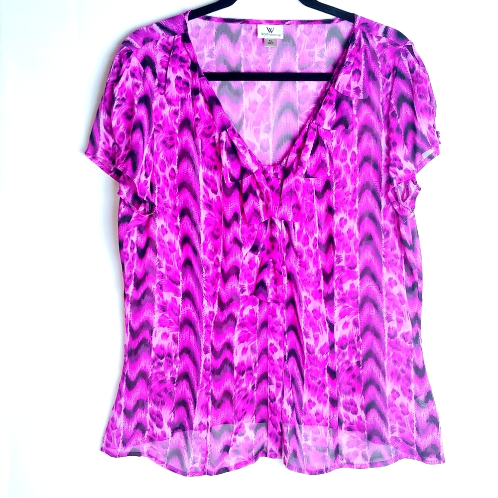Purple Snake Print V Neck Blouse Size XL